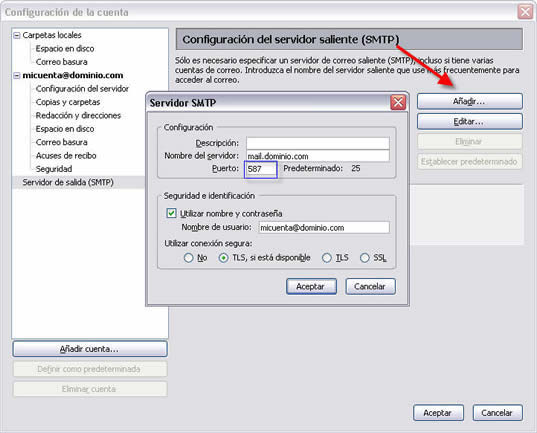 Configuración del servidor saliente